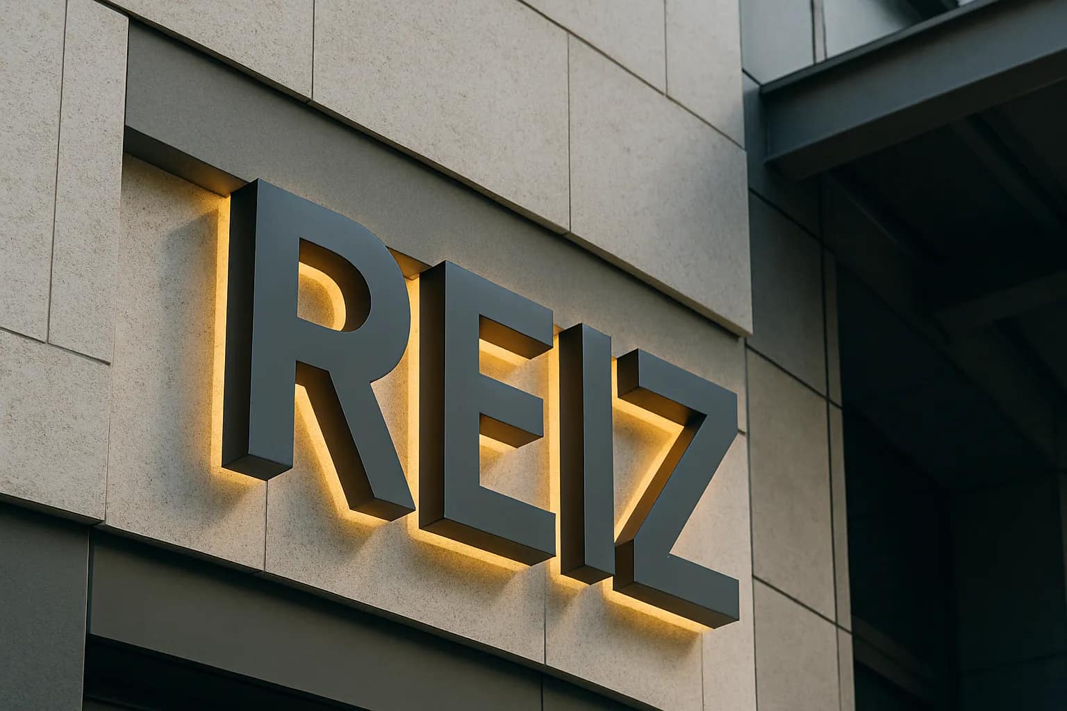 Логотип REIZ на фасаді будівлі — бренд прокату автомобілів