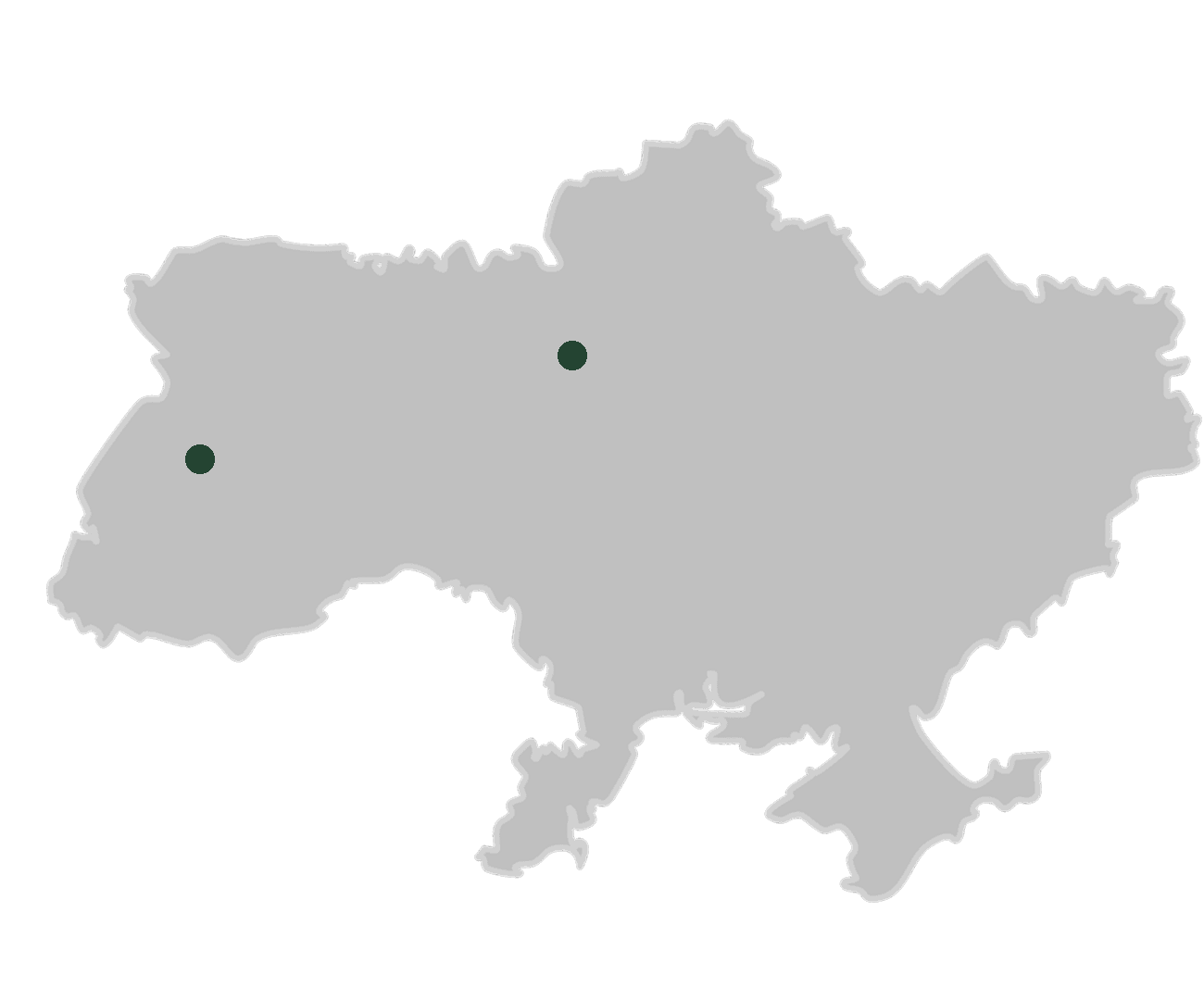 Map of Ukraine with REIZ offices marked in Kyiv and Lviv