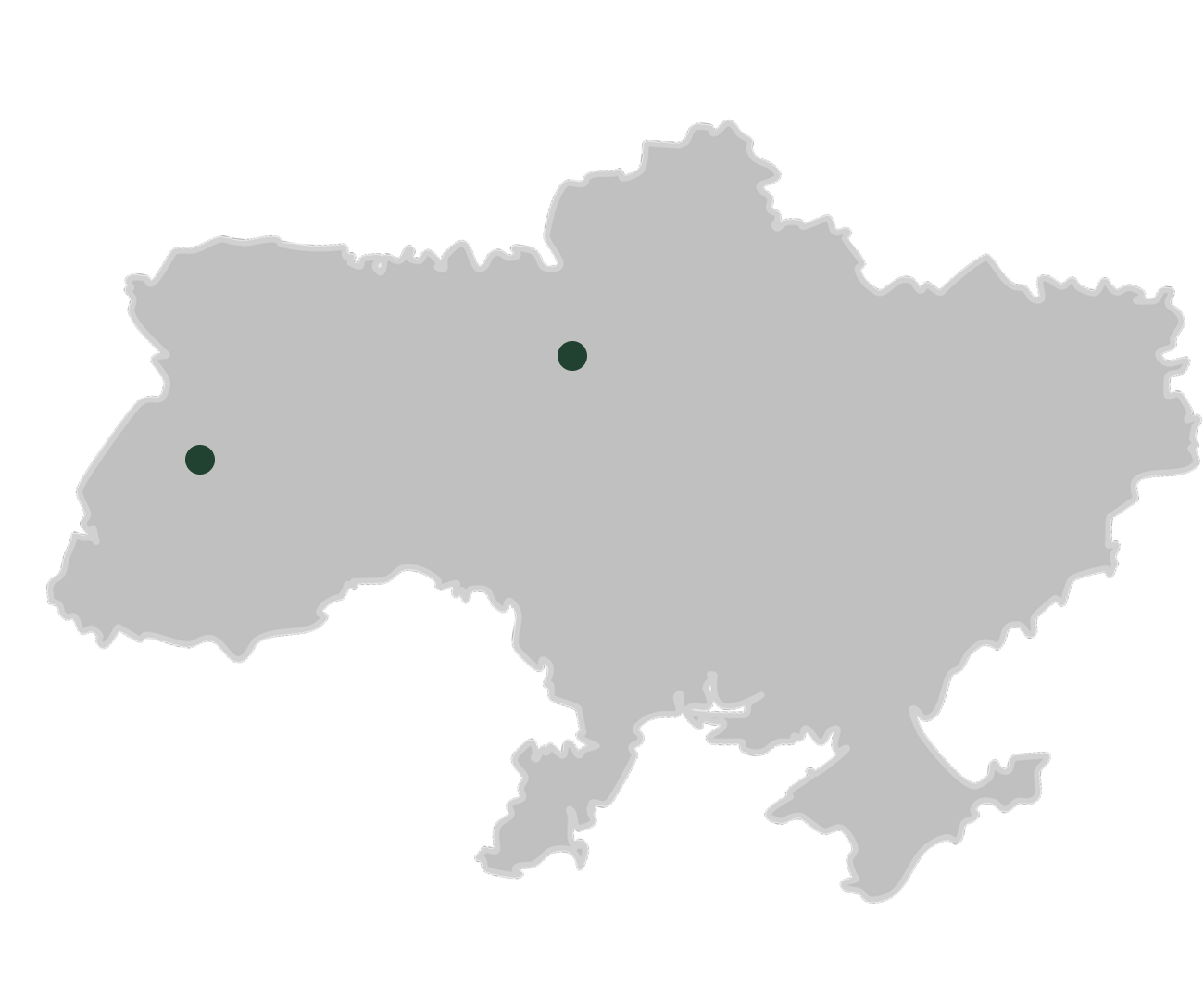 Карта Украины с отмеченными офисами REIZ в Киеве и Львове